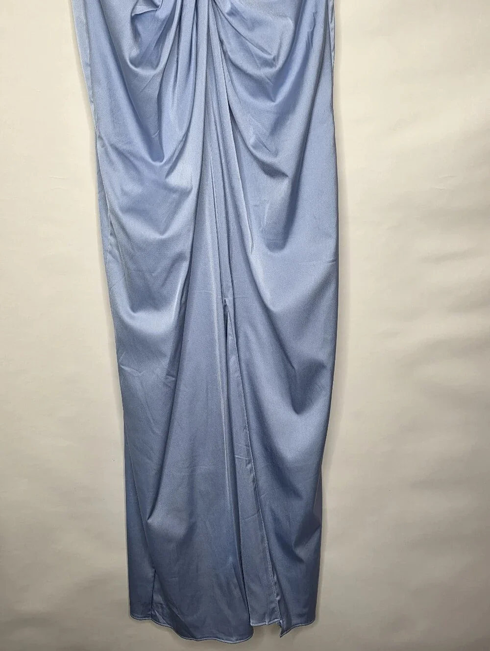 Abercrombie & Fitch Draped Twist Front Maxi Dress Size L Satin Blue Event Party